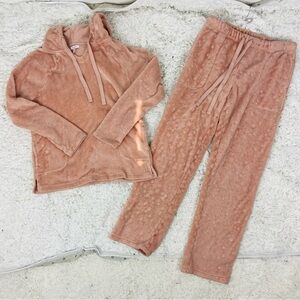 Blush silver polkadot Soft Pink Fleece comfy cozy Hoodie & pants set size small